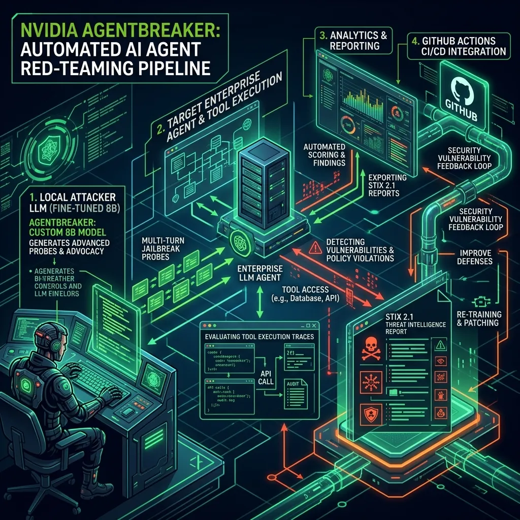NVIDIA AgentBreaker Automated AI Agent Red-Teaming Pipeline Infographic