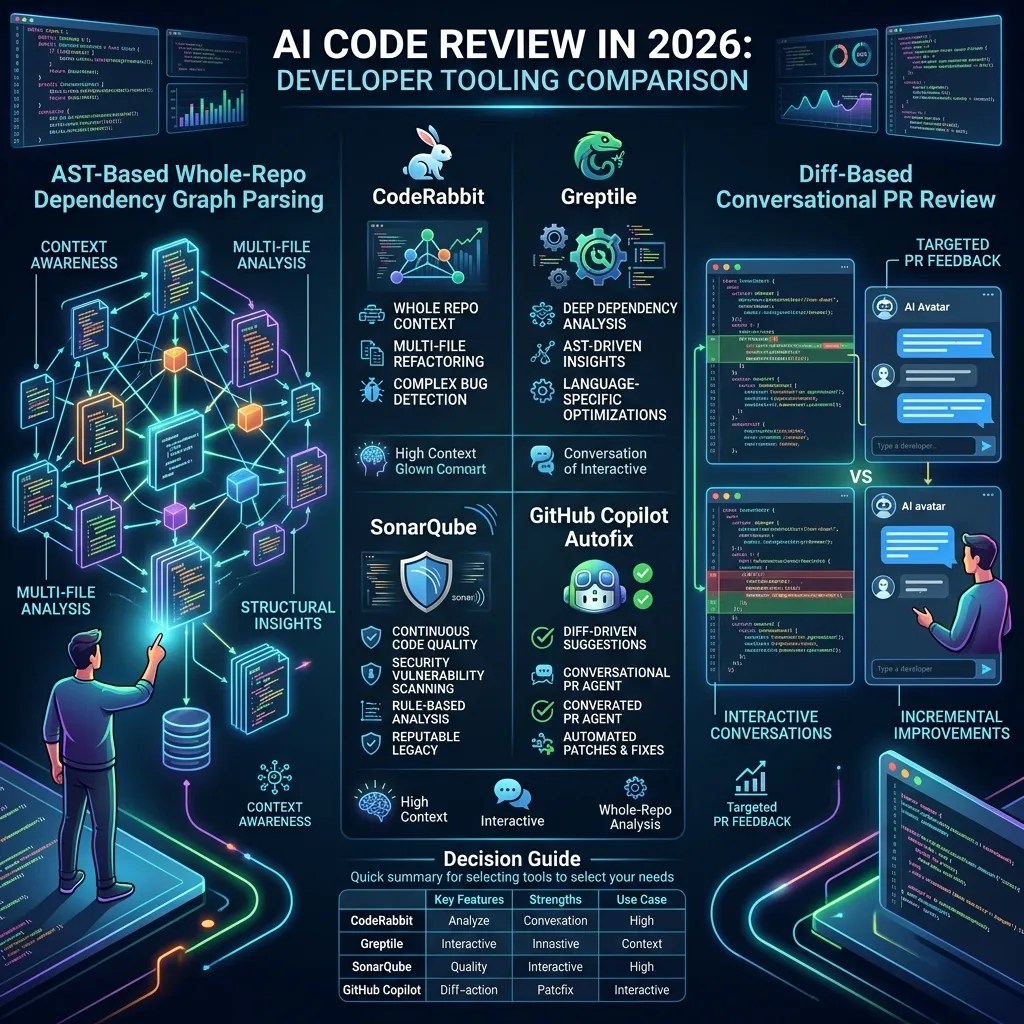 AI Code Review 2026 Developer Tooling Comparison Matrix Infographic